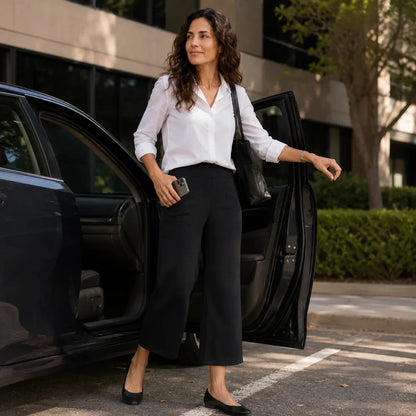 Wijde broek dames met hoge taille - detailfoto