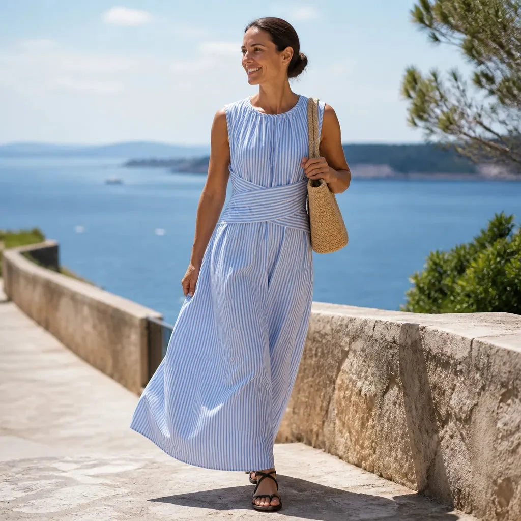 Gestreepte maxi-jurk dames - detailfoto
