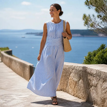 Gestreepte maxi-jurk dames - detailfoto
