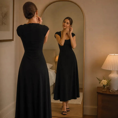 Midi-jurk dames met vierkante hals - detailfoto