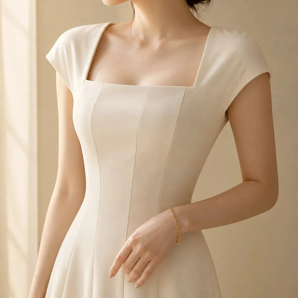Midi-jurk dames met vierkante hals - detailfoto