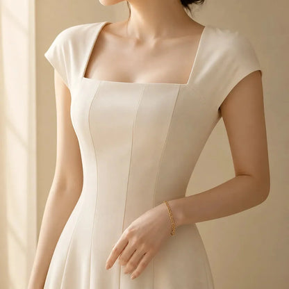 Midi-jurk dames met vierkante hals - detailfoto