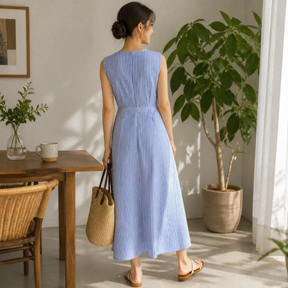 Gestreepte maxi-jurk dames - detailfoto