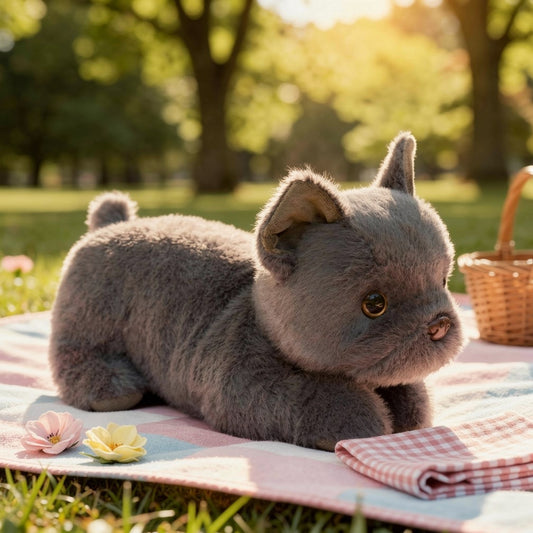 Liggende bulldogknuffel van 30 cm - grijs