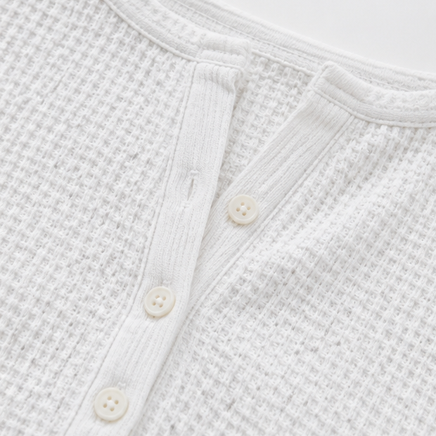 Henley top dames met wafelstructuur - detailfoto