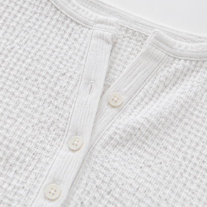Henley top dames met wafelstructuur - detailfoto