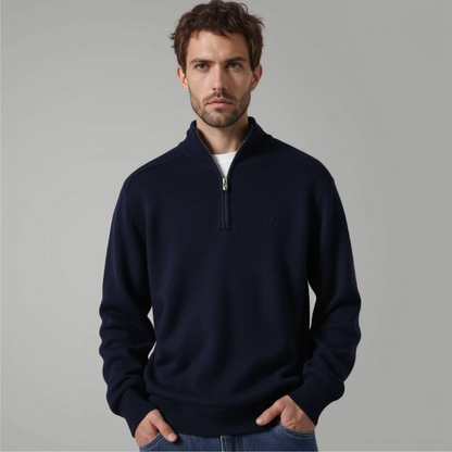 Zachte herentrui met halve rits in Marineblauw