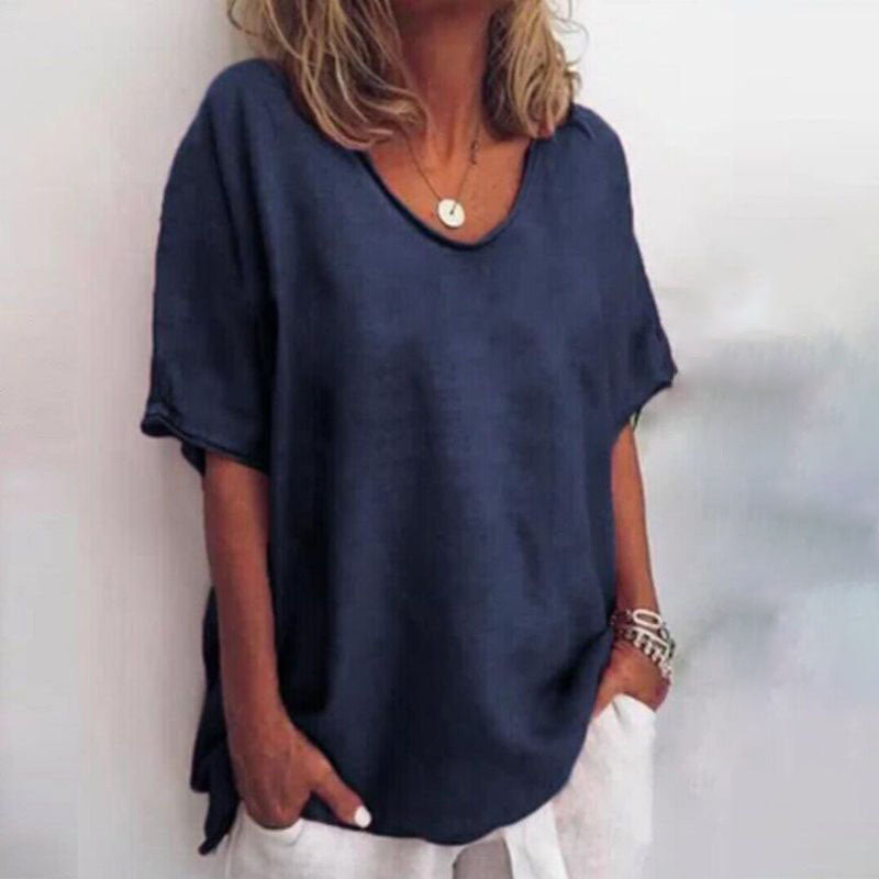 Losse damesblouse zeeblauw - relaxed fit dagelijkse blouse