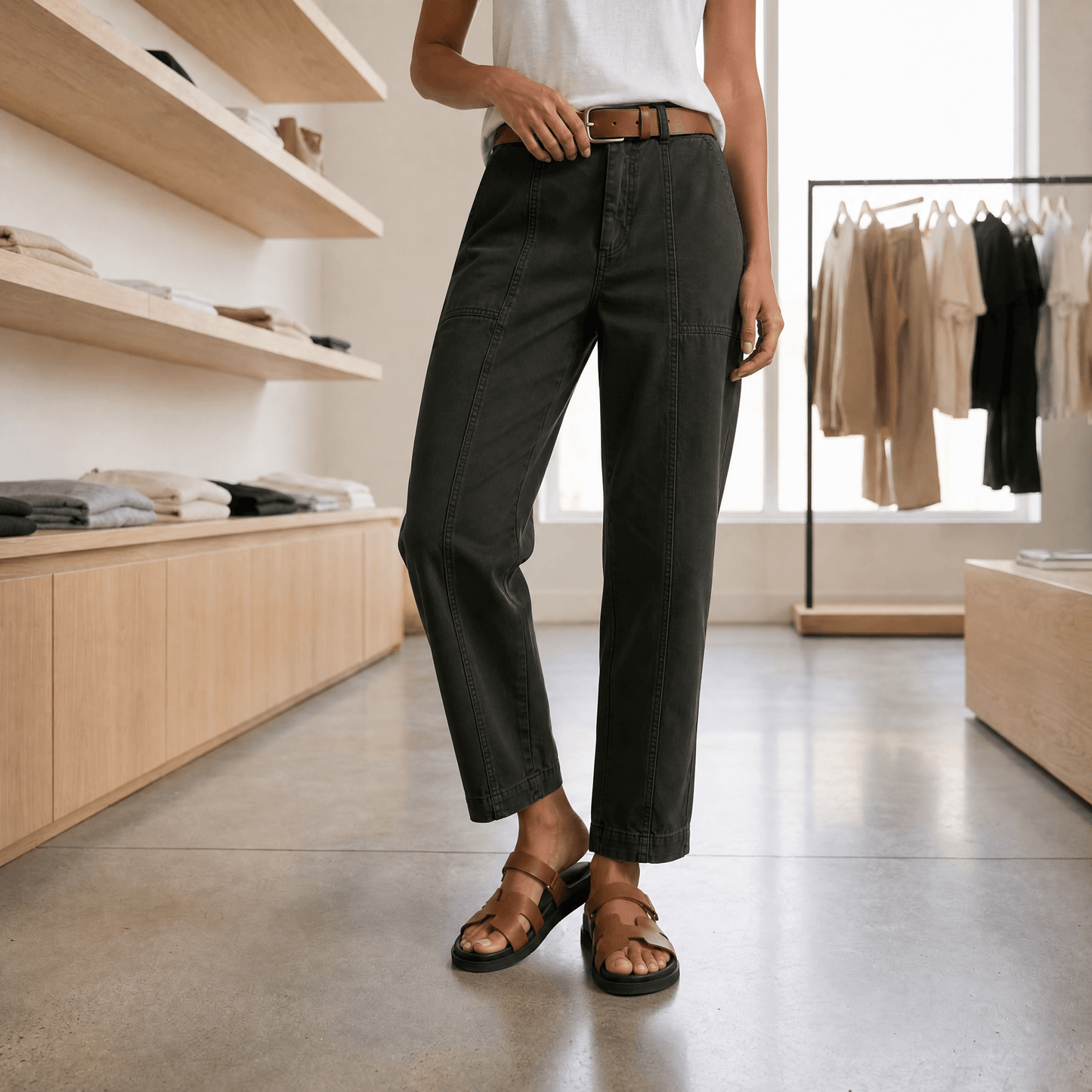 Utility broek dames met hoge taille in Donkergroen