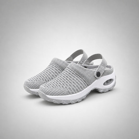 Mesh clogs met voetboogsteun, luchtzool en hielband voor dames en heren - lichtgrijs