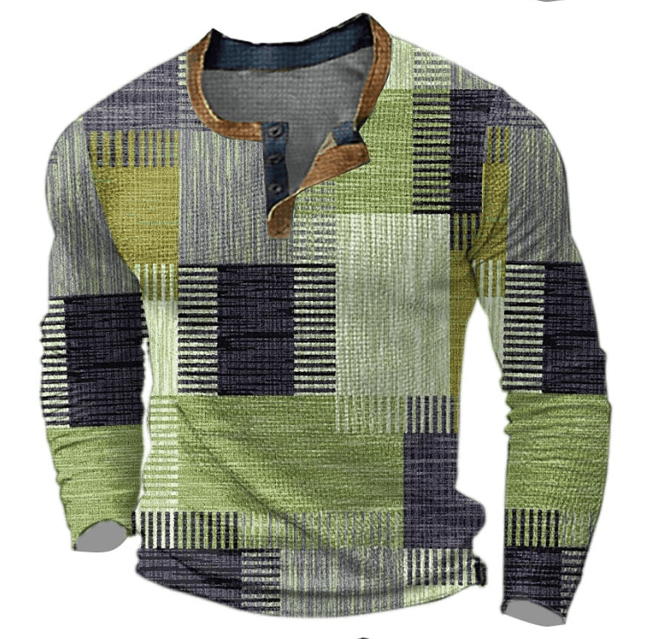 Herentrui met patchworkprint in Groen
