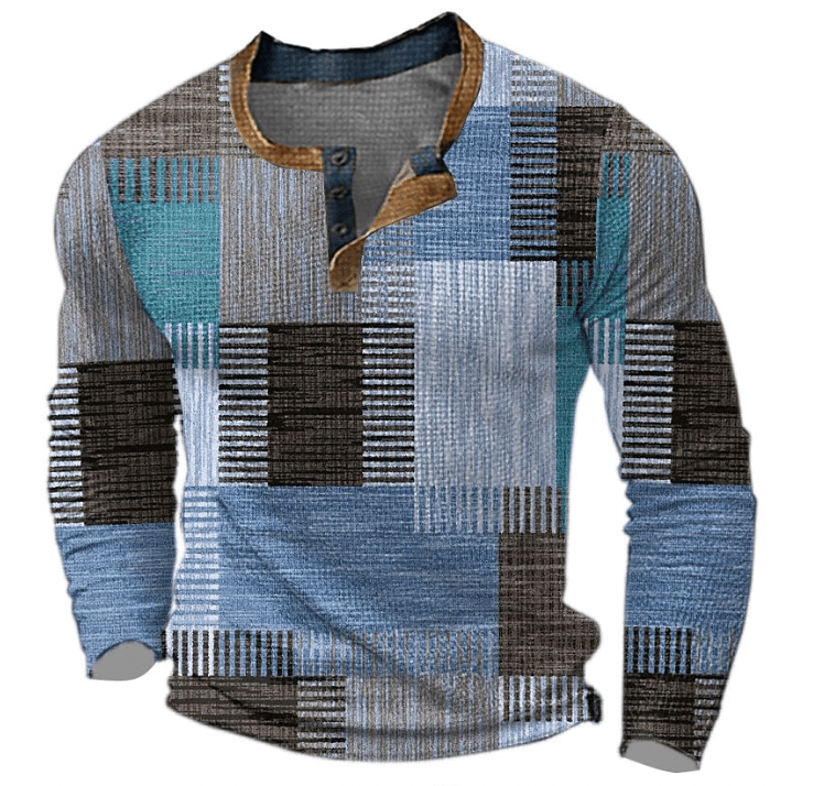 Herentrui met patchworkprint in Blauw