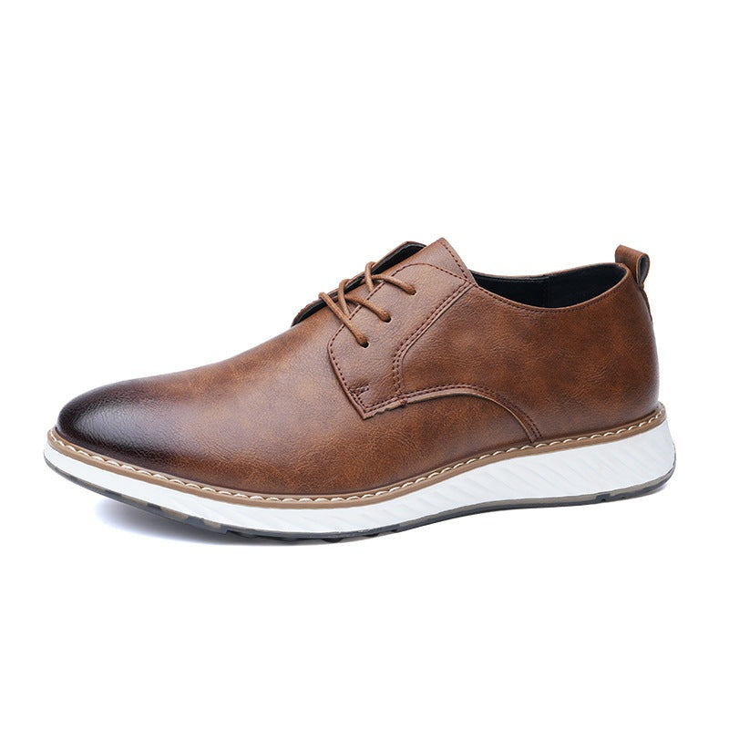 Nette herenschoenen in leerlook met open vetersluiting op een lichte witte sneakerzool - beeld 3