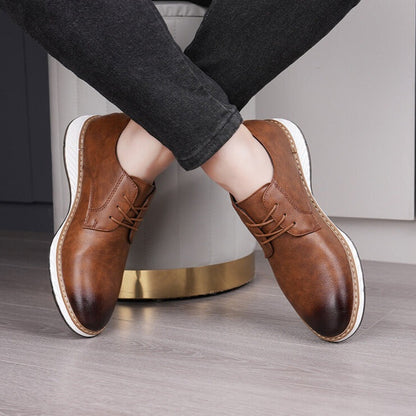 Nette herenschoenen in leerlook met open vetersluiting op een lichte witte sneakerzool - beeld 9