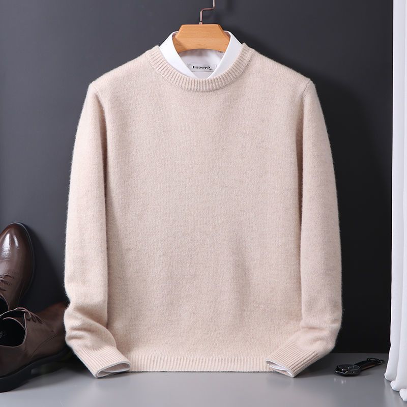 Zachte herentrui met ronde hals in Beige