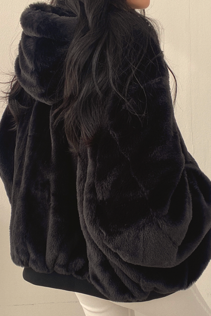 Omkeerbaar oversized bomberjack voor dames met imitatiebont en capuchon