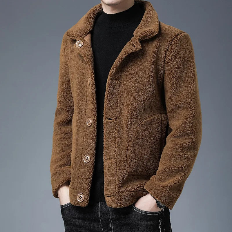 Omkeerbaar herenjack van teddystof met suède look aan de andere kant - bruin