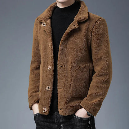 Omkeerbaar herenjack van teddystof met suède look aan de andere kant - bruin