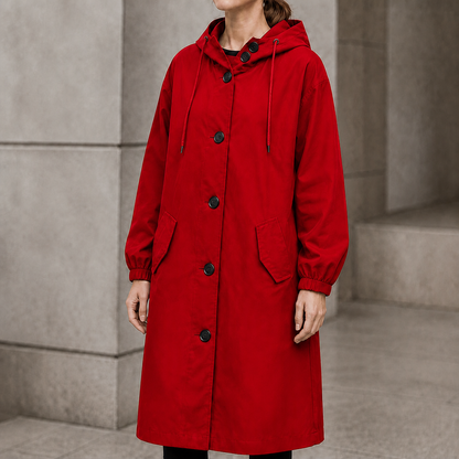 Lange jas dames met capuchon in Rood