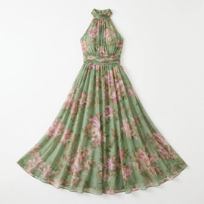 Halter maxi-jurk dames met bloemenprint - detailfoto