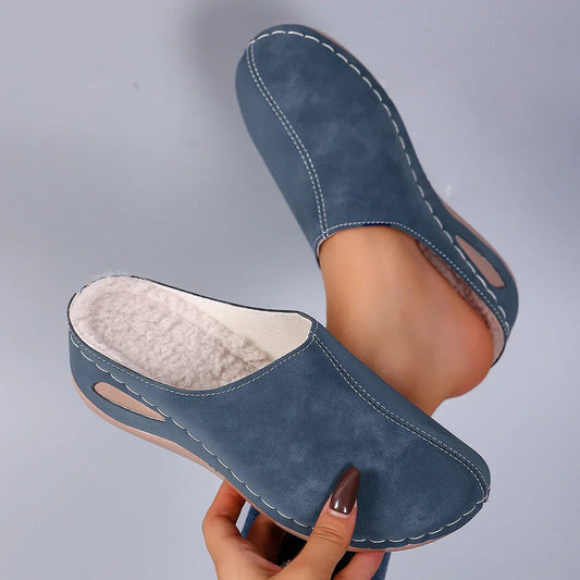 Orthopedische damesklompen met sleehak, open hiel en zachte voering - blauw