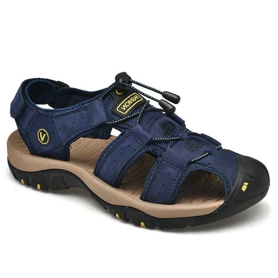 Orthopedische herensandalen met gesloten neus, snelsluiter en voetboogsteun - marineblauw