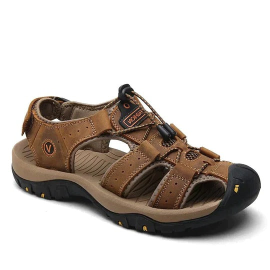 Orthopedische herensandalen met gesloten neus, snelsluiter en voetboogsteun - bruin