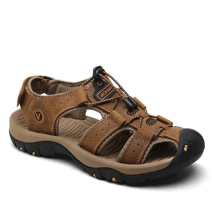 Orthopedische herensandalen met gesloten neus, snelsluiter en voetboogsteun - bruin