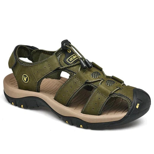 Orthopedische herensandalen met gesloten neus, snelsluiter en voetboogsteun - olijfgroen
