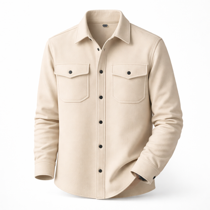 Geborsteld overshirt voor heren met twee borstzakken met klep - crème