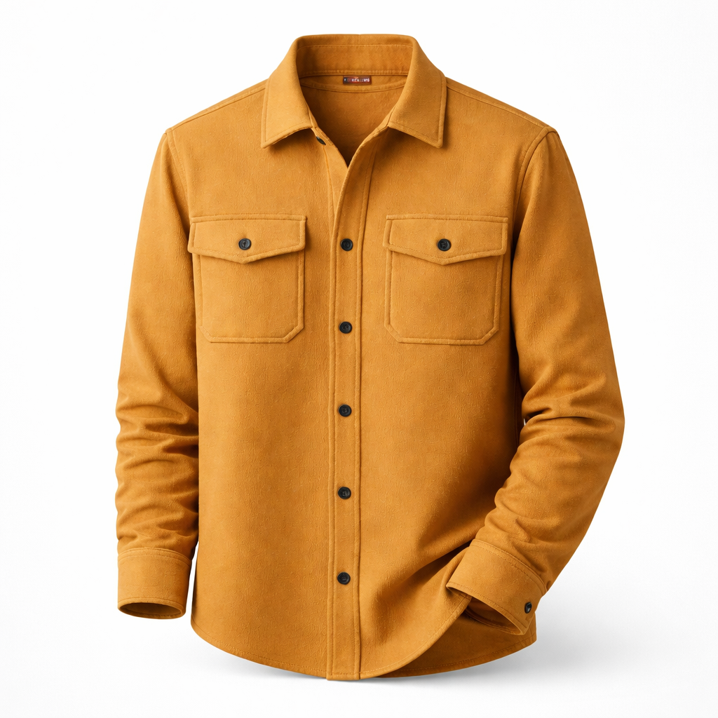 Geborsteld overshirt voor heren met twee borstzakken met klep - oker
