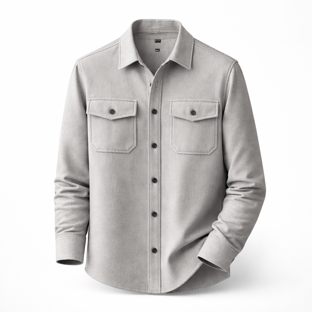 Geborsteld overshirt voor heren met twee borstzakken met klep - lichtgrijs