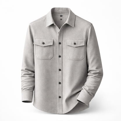 Geborsteld overshirt voor heren met twee borstzakken met klep - lichtgrijs