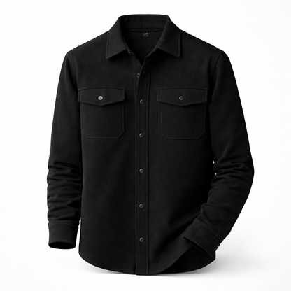 Geborsteld overshirt voor heren met twee borstzakken met klep - zwart