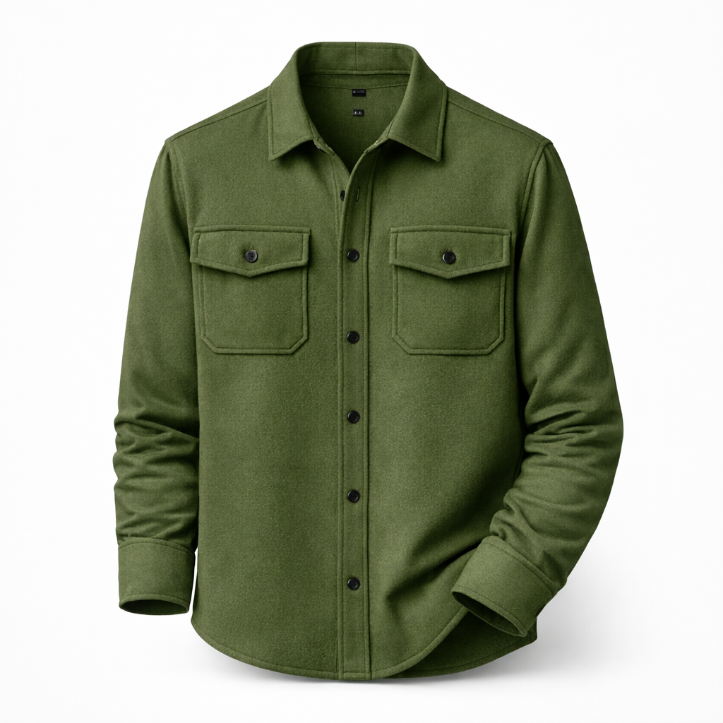 Geborsteld overshirt voor heren met twee borstzakken met klep - olijfgroen
