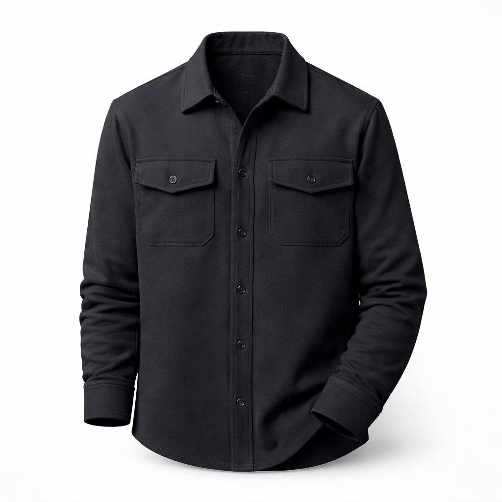 Geborsteld overshirt voor heren met twee borstzakken met klep - donkerblauw