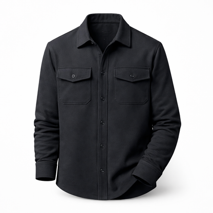 Geborsteld overshirt voor heren met twee borstzakken met klep - donkerblauw