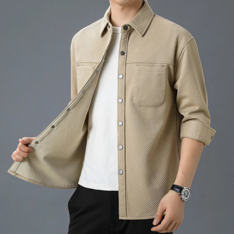 Overshirt voor heren met geometrisch reliëf, drukknopen en borstzakken - beeld 2