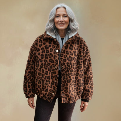 Oversized damesjack met luipaardprint en drukknopen - luipaardprint