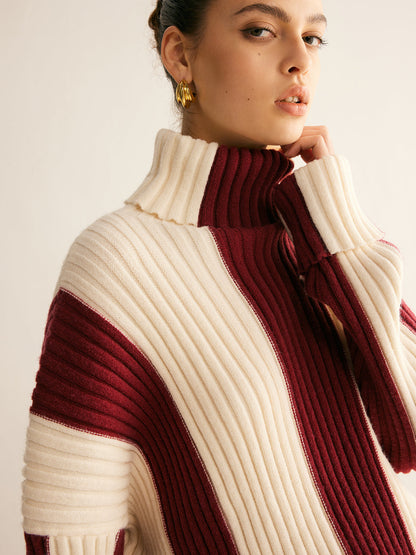Oversized damestrui met col en verticale kleurblokken in grove rib