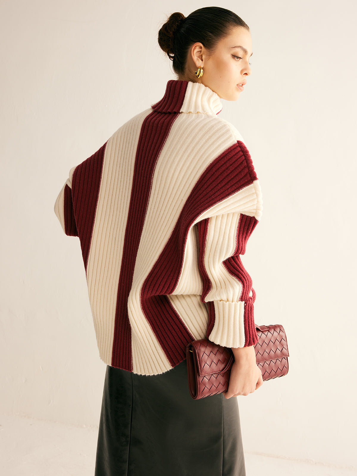 Oversized damestrui met col en verticale kleurblokken in grove rib