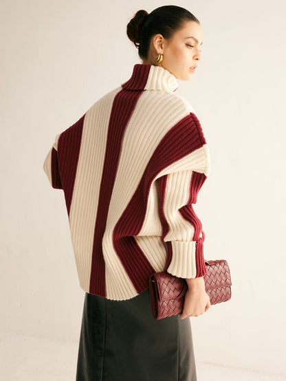 Oversized damestrui met col en verticale kleurblokken in grove rib