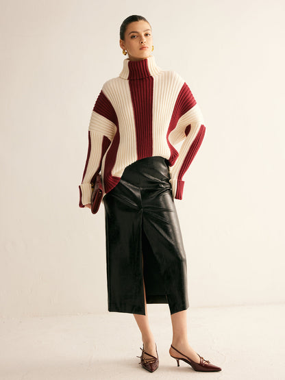 Oversized damestrui met col en verticale kleurblokken in grove rib