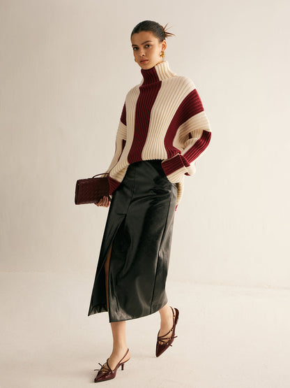 Oversized damestrui met col en verticale kleurblokken in grove rib
