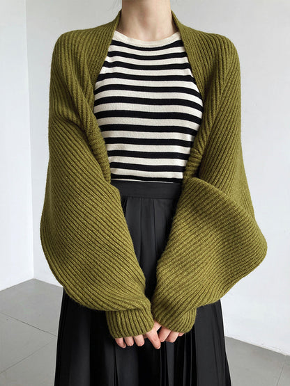 Oversized geribd damesvest met ballonmouwen en sjaalkraag