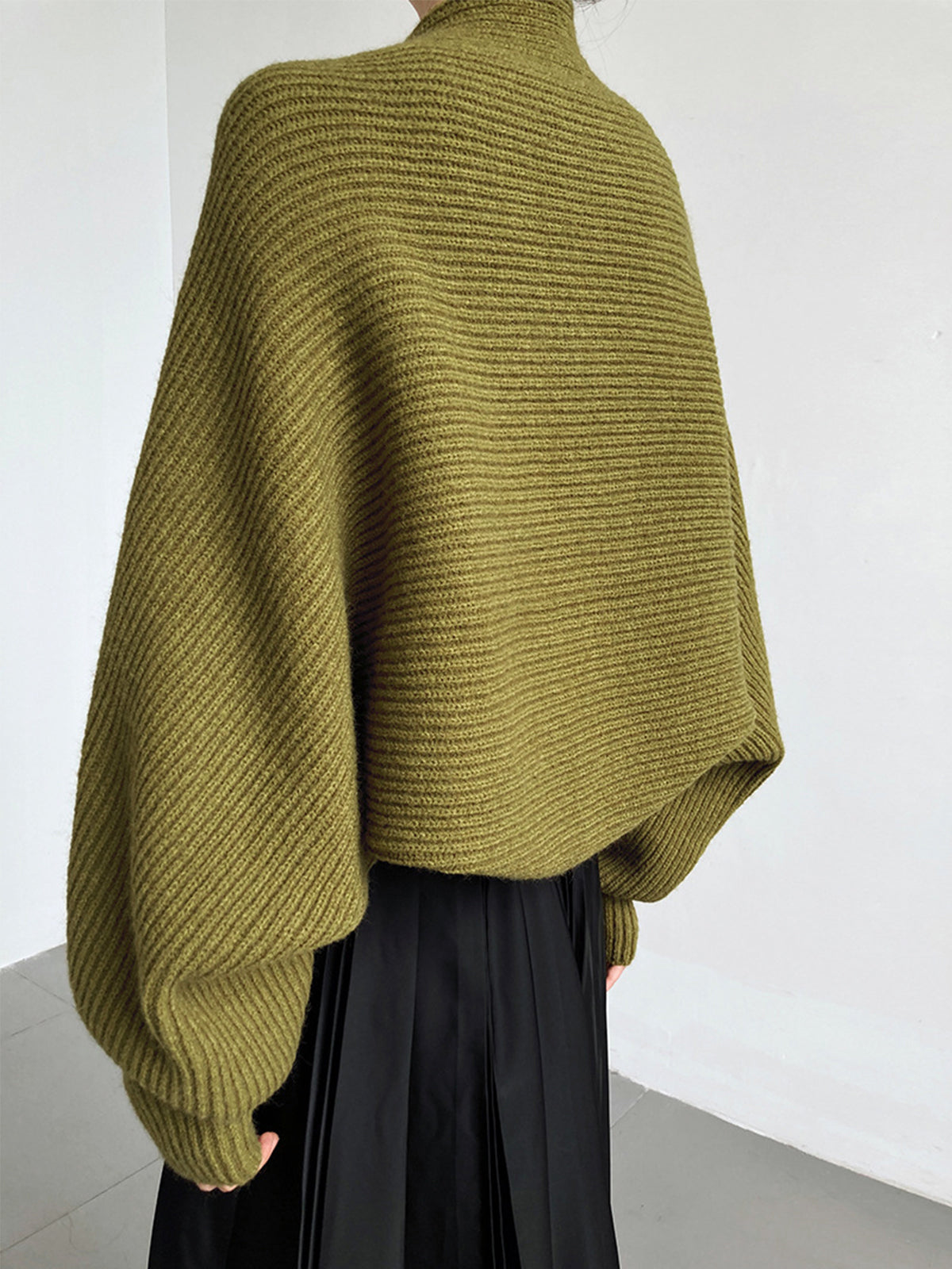 Oversized geribd damesvest met ballonmouwen en sjaalkraag