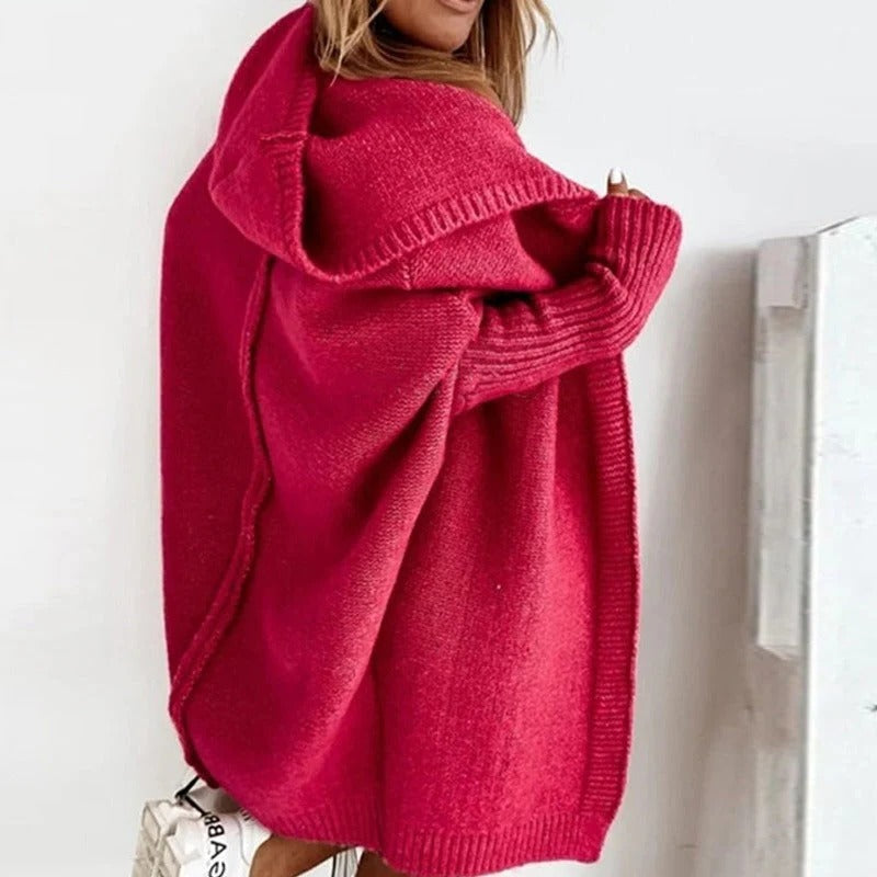 Oversized gebreid damesvest met capuchon en vleermuismouwen