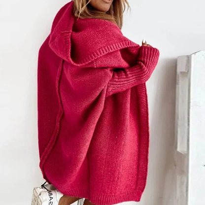 Oversized gebreid damesvest met capuchon en vleermuismouwen