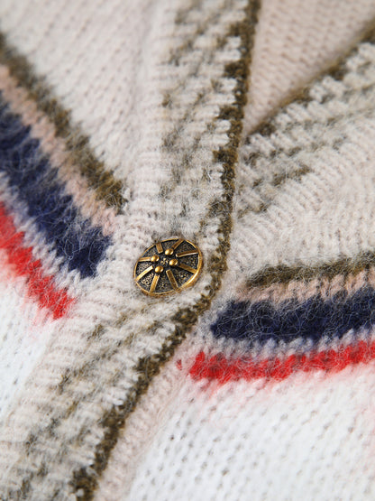 Oversized damesvest met ingebreid sterpatroon, V-hals en opgezette zakken
