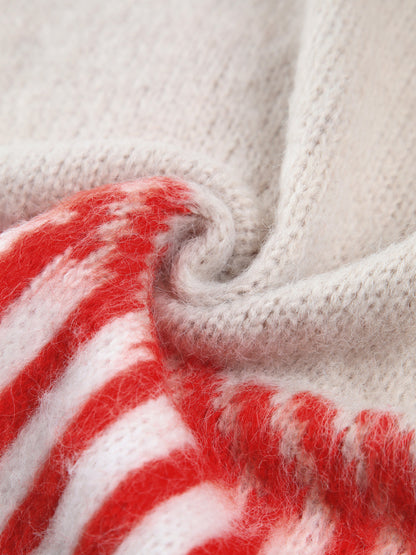 Oversized damesvest met ingebreid sterpatroon, V-hals en opgezette zakken